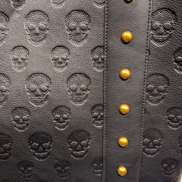 Betsey Johnson " XOSTUDDY" Black Skull Embossed Tote Bag With Metal Studs - Picture 5 of 8